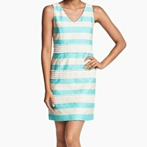 Just...Taylor Dresses & Skirts - Just Taylor sz 6 teal / ivory striped sleeveless dress with ric rac trim